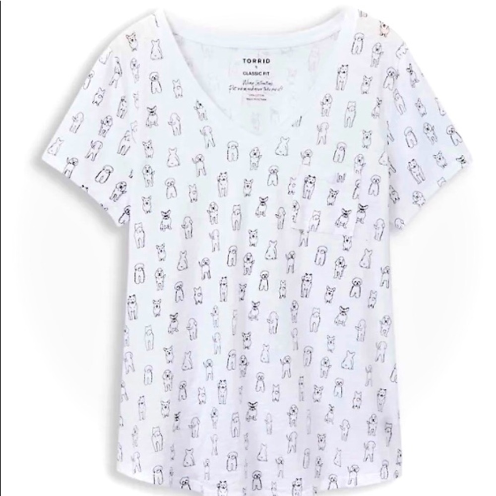NWT TORRID Plus Size 0 CLASSIC FIT 100% Cotton TEE HERITAGE SLUB PUPS Dogs WHITE